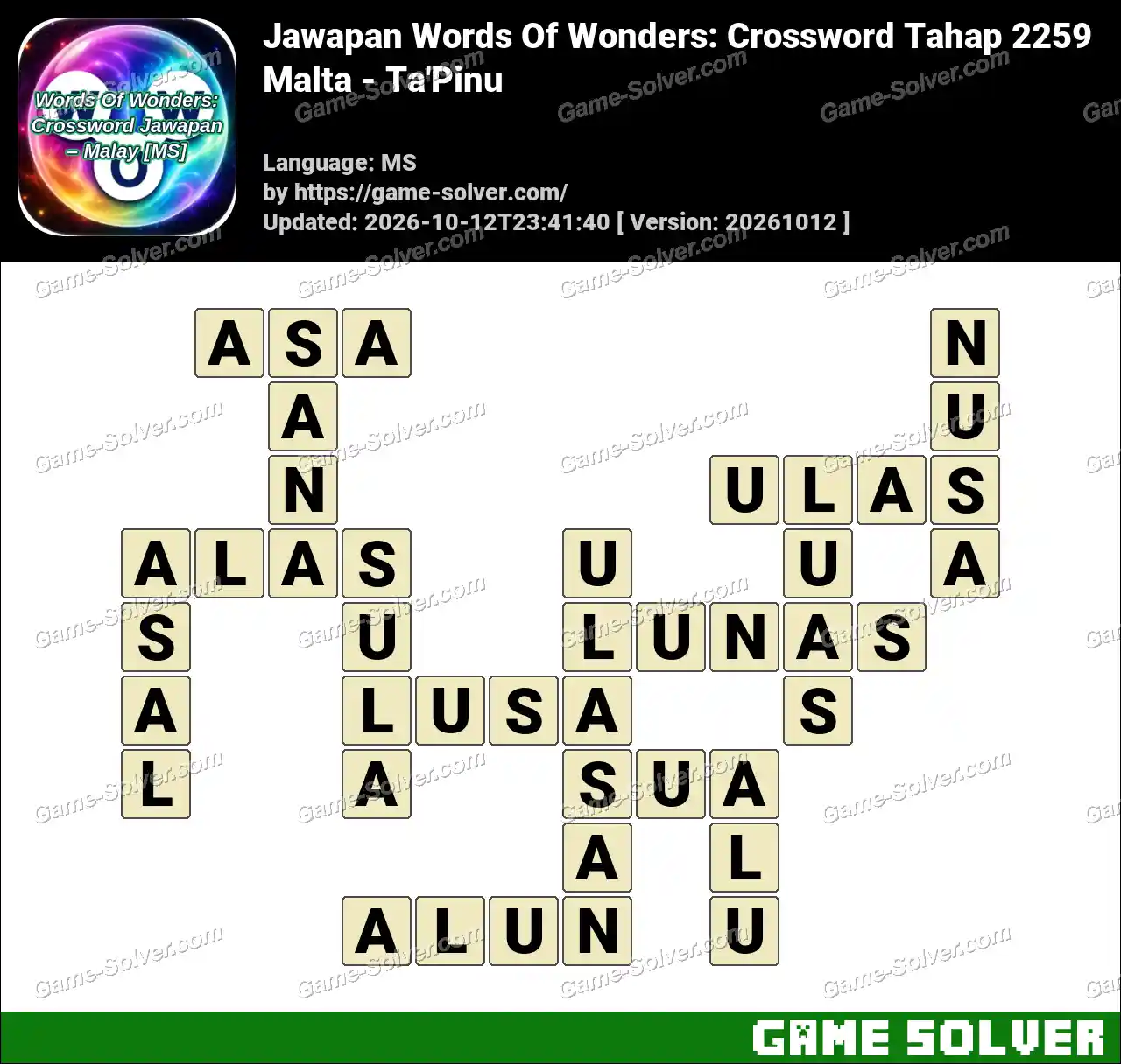 Jawapan Words Of Wonders: Crossword Tahap 2259 – Malta – Ta’Pinu